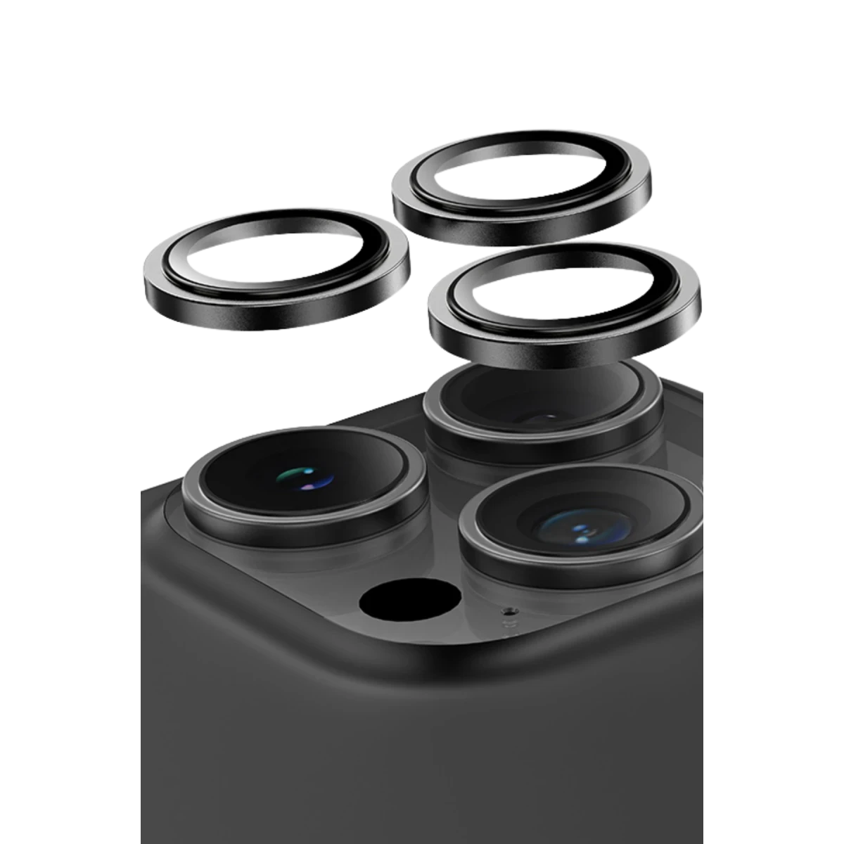 Keephone iPhone 16 Pro Max Capital Alüminyum AR Kamera Lens Koruyucu - Siyah
