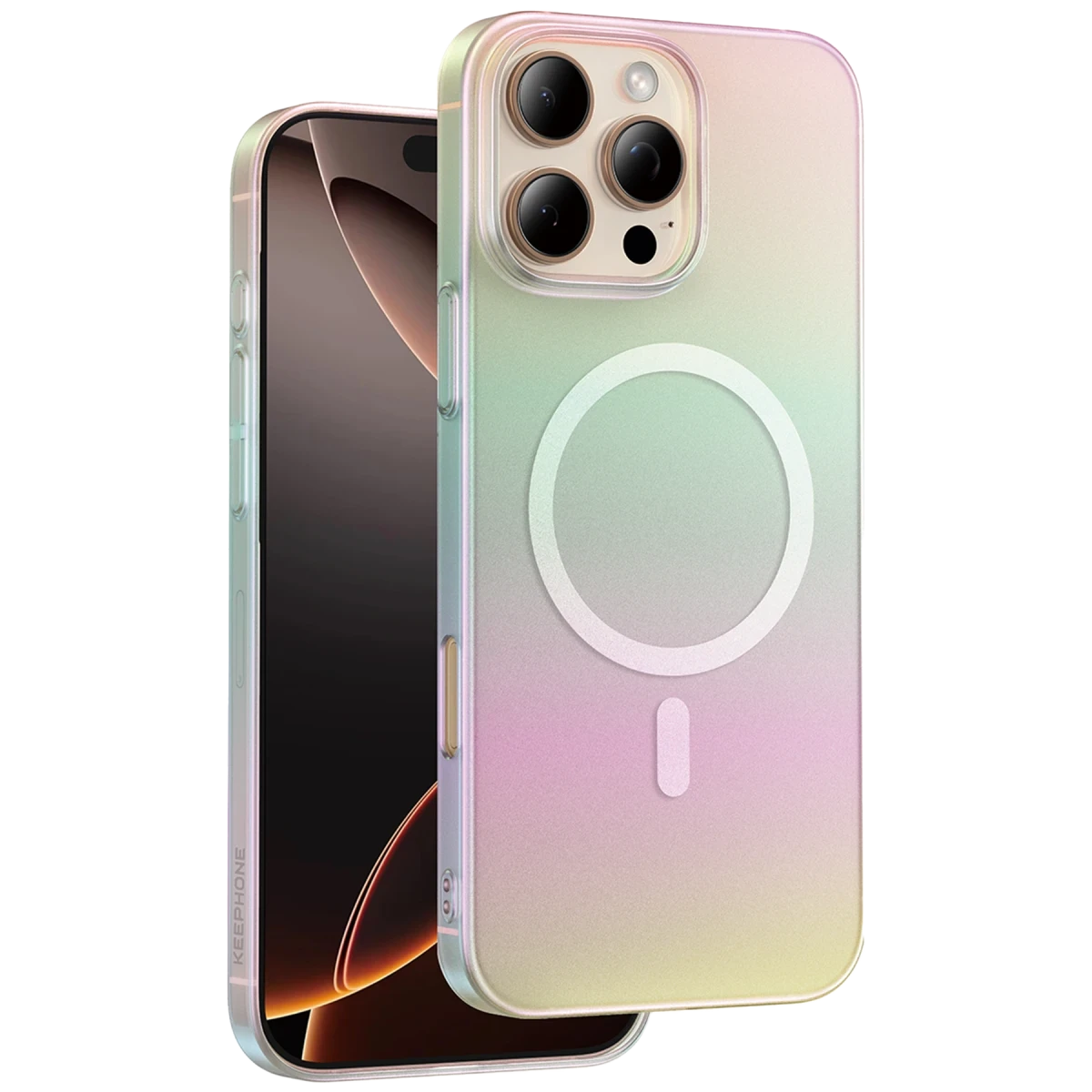 Keephone iPhone 16 Pro Max Fantasia Gökkuşağı Magsafe Kılıf - Beyaz