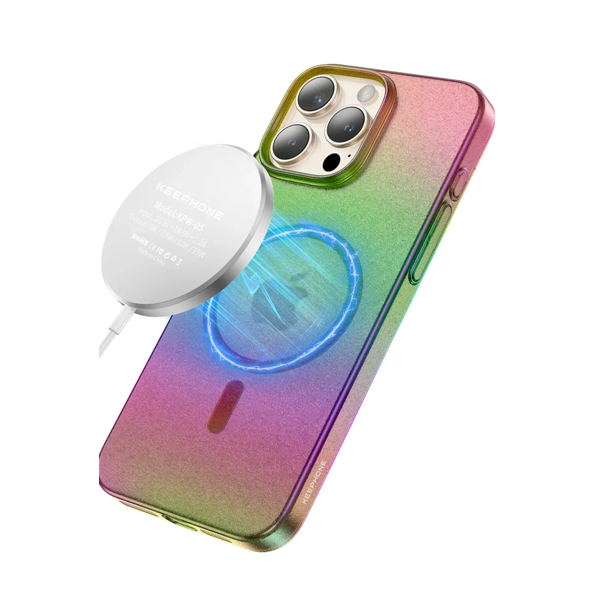 Keephone iPhone 16 Pro Max Fantasia Gökkuşağı Magsafe Kılıf - Beyaz