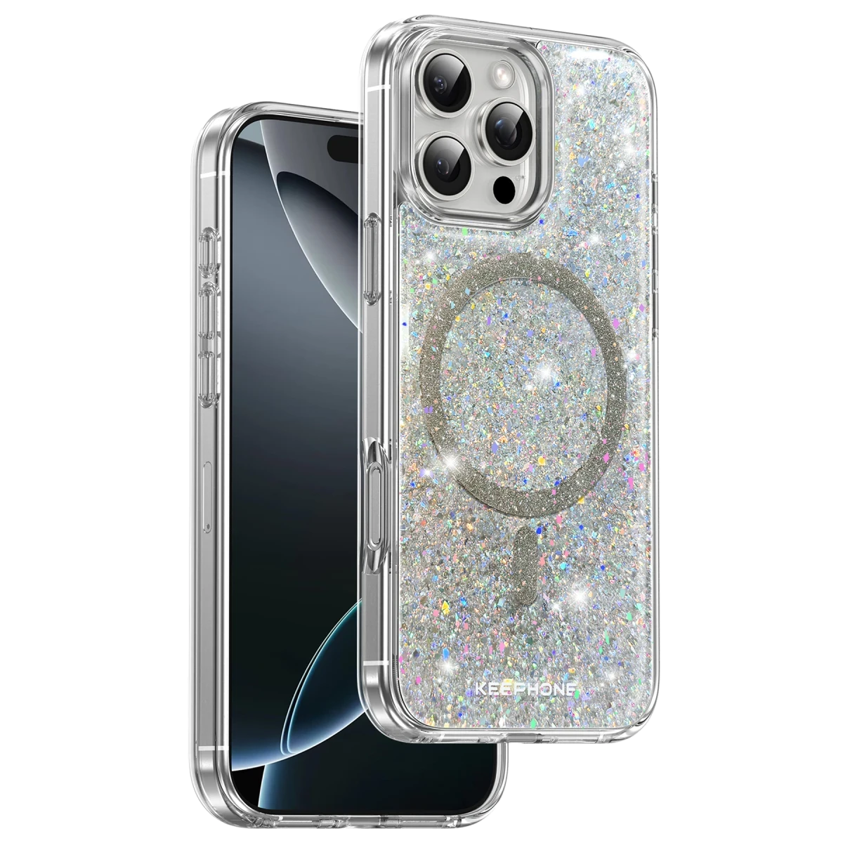 Keephone Apple iPhone 16 Pro Max Interstellar Glitter Magsafe Kılıf - Gümüş