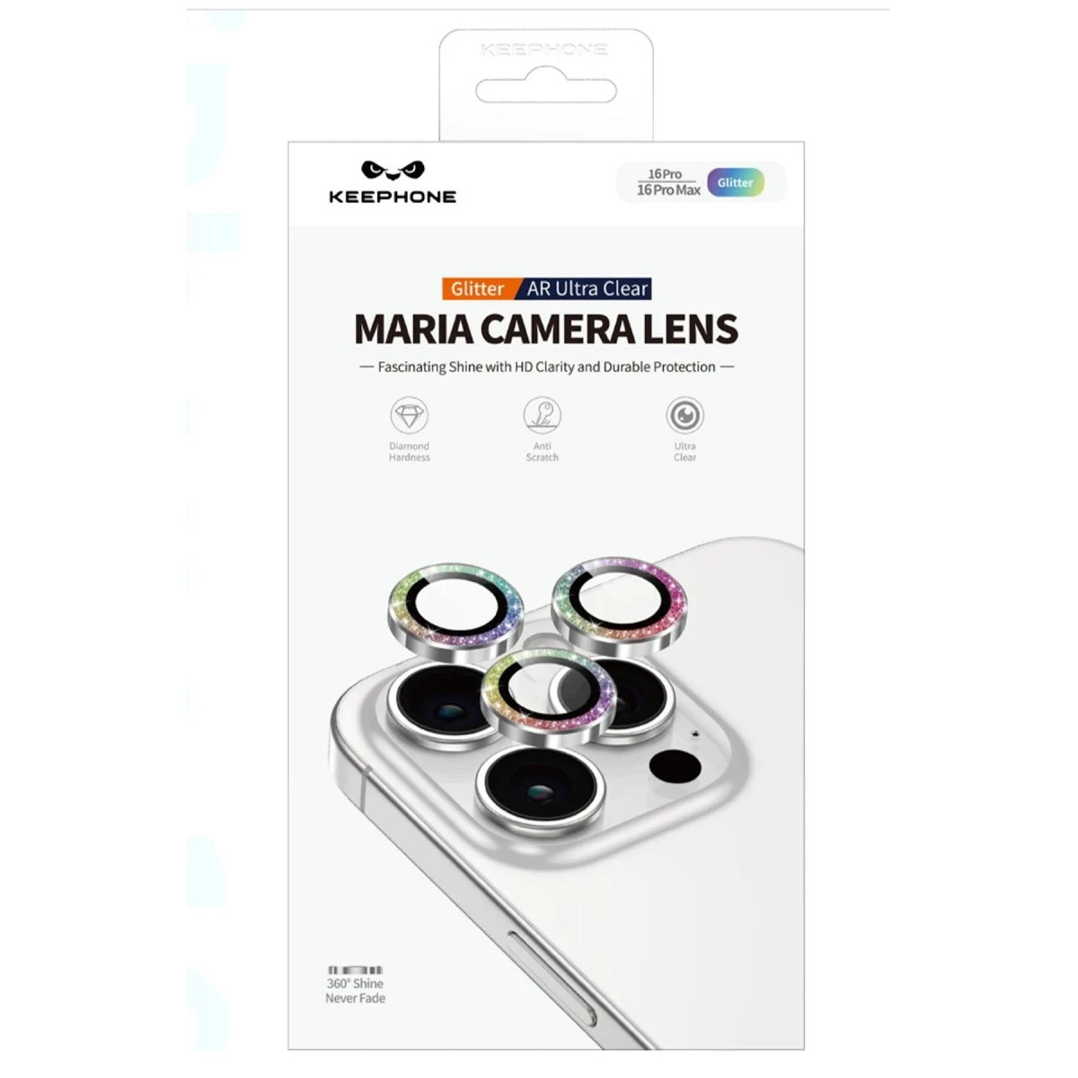 Keephone iPhone 16 Pro Max Maria Simli Kamera Lens Koruyucu - Rainbow