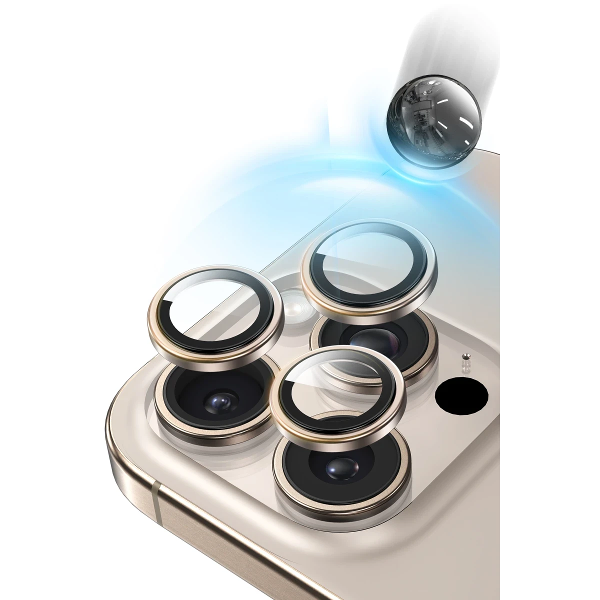 Keephone Apple iPhone 16 Pro Max Silikon Metal Kamera Lens Koruyucu - Çöl Titanyum