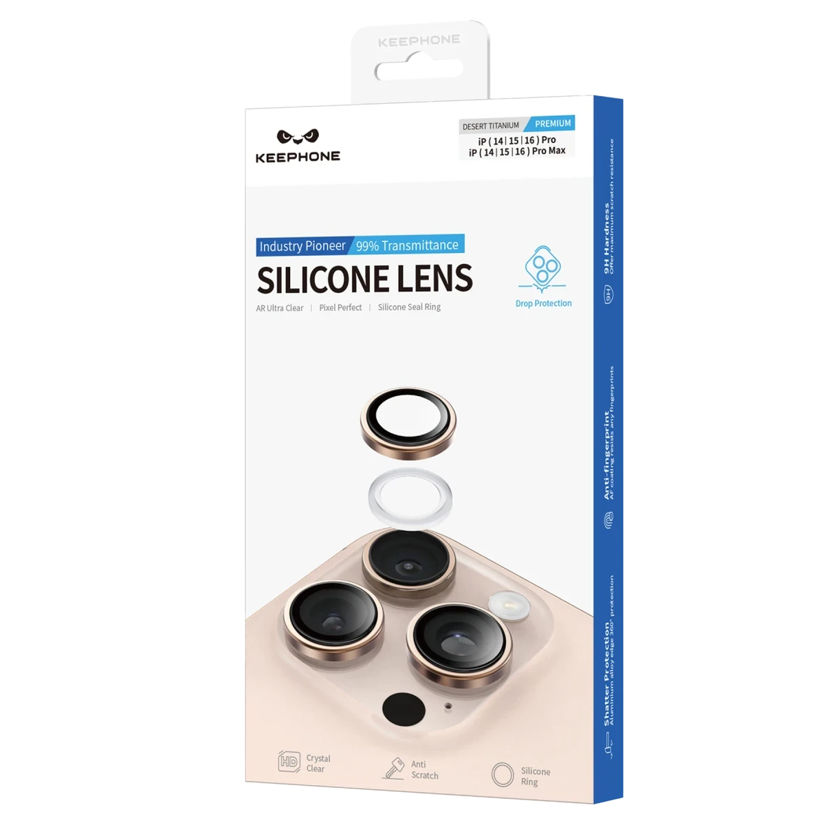 Keephone iPhone 16 Pro Max Silikon Metal Kamera Lens Koruyucu - Natural Grey