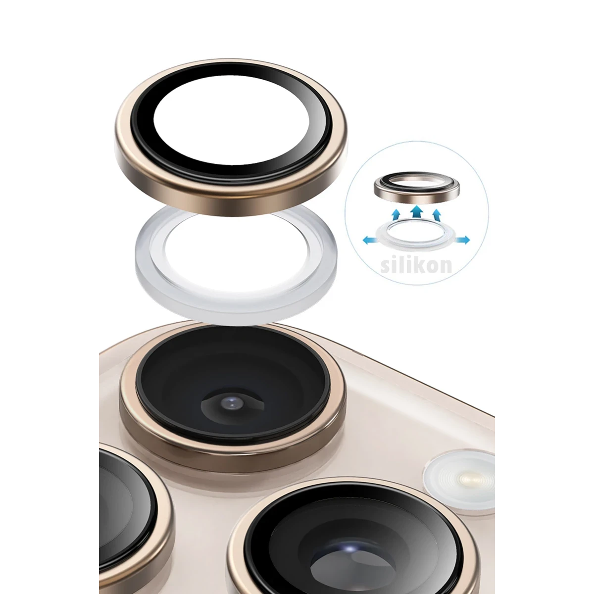 Keephone iPhone 16 Pro Max Silikon Metal Kamera Lens Koruyucu - Siyah