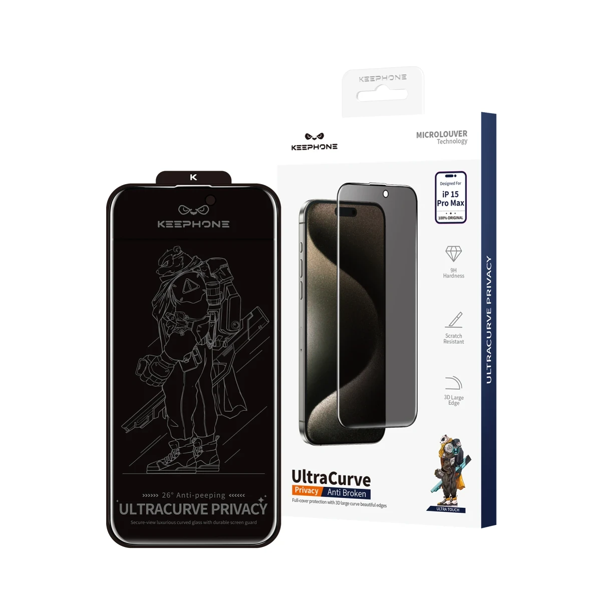 Keephone iPhone 16 Pro Max UltraCurve Privacy 3D Cam Ekran Koruyucu - Siyah