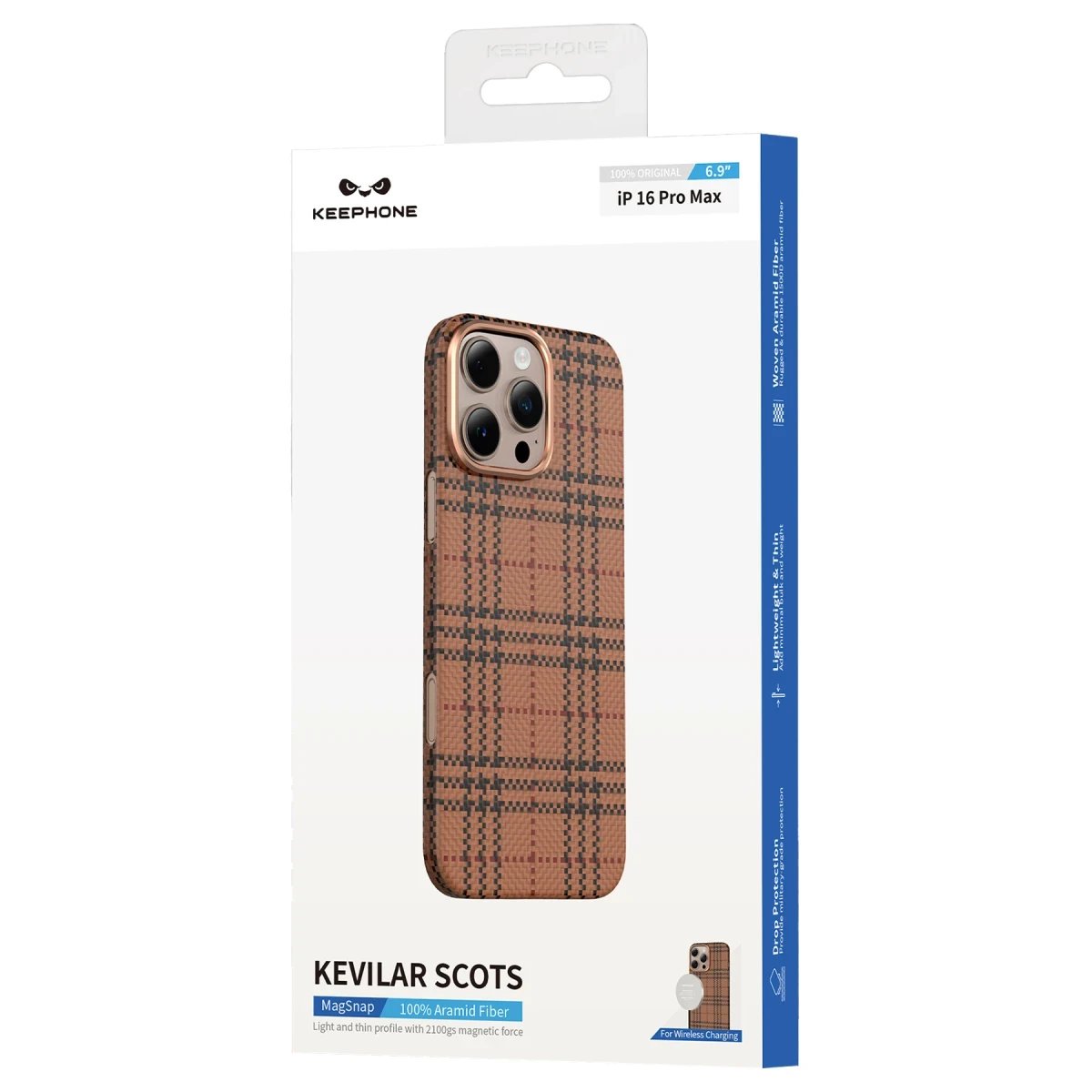 Keephone iPhone 16 Pro Scots Kevlar Magsafe Kılıf - Natural Grey