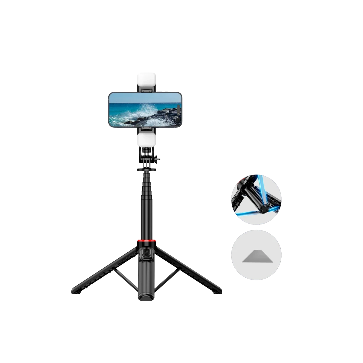 Keephone KP-LA01 Selfy 360 Derece Ayarlanabilir Led Işıklı 133.5cm BT Selfie Çubuğu - Siyah