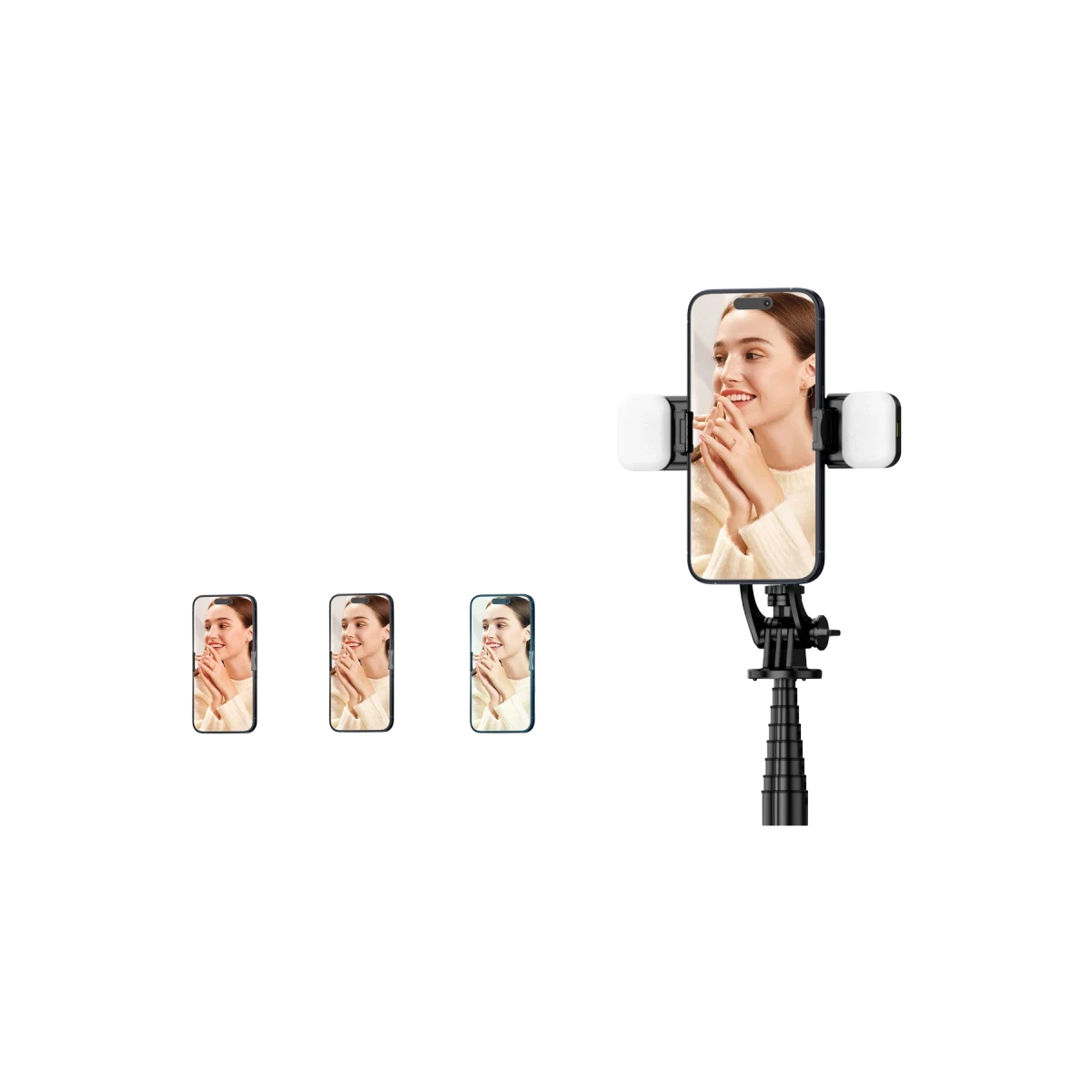 Keephone KP-LA01 Selfy 360 Derece Ayarlanabilir Led Işıklı 133.5cm BT Selfie Çubuğu - Siyah