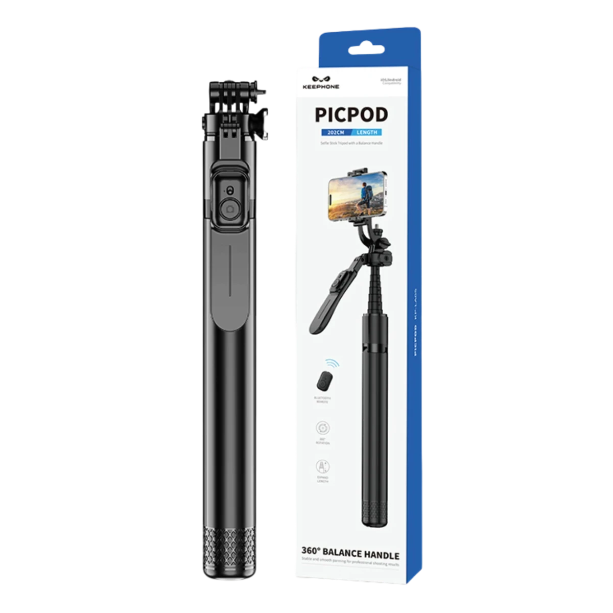 Keephone KP-LA05 PicPod 360 Derece Ayarlanabilir 202cm BT Selfie Çubuğu - Siyah