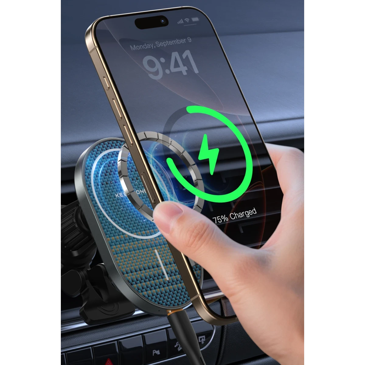 Keephone KPW-081 Kevlar Seanova 2in1 360 Derece Ayarlanabilir 15W Kablosuz Şarj Destekli Manyetik Magsafe Telefon Tutucu - Ay Doğumu