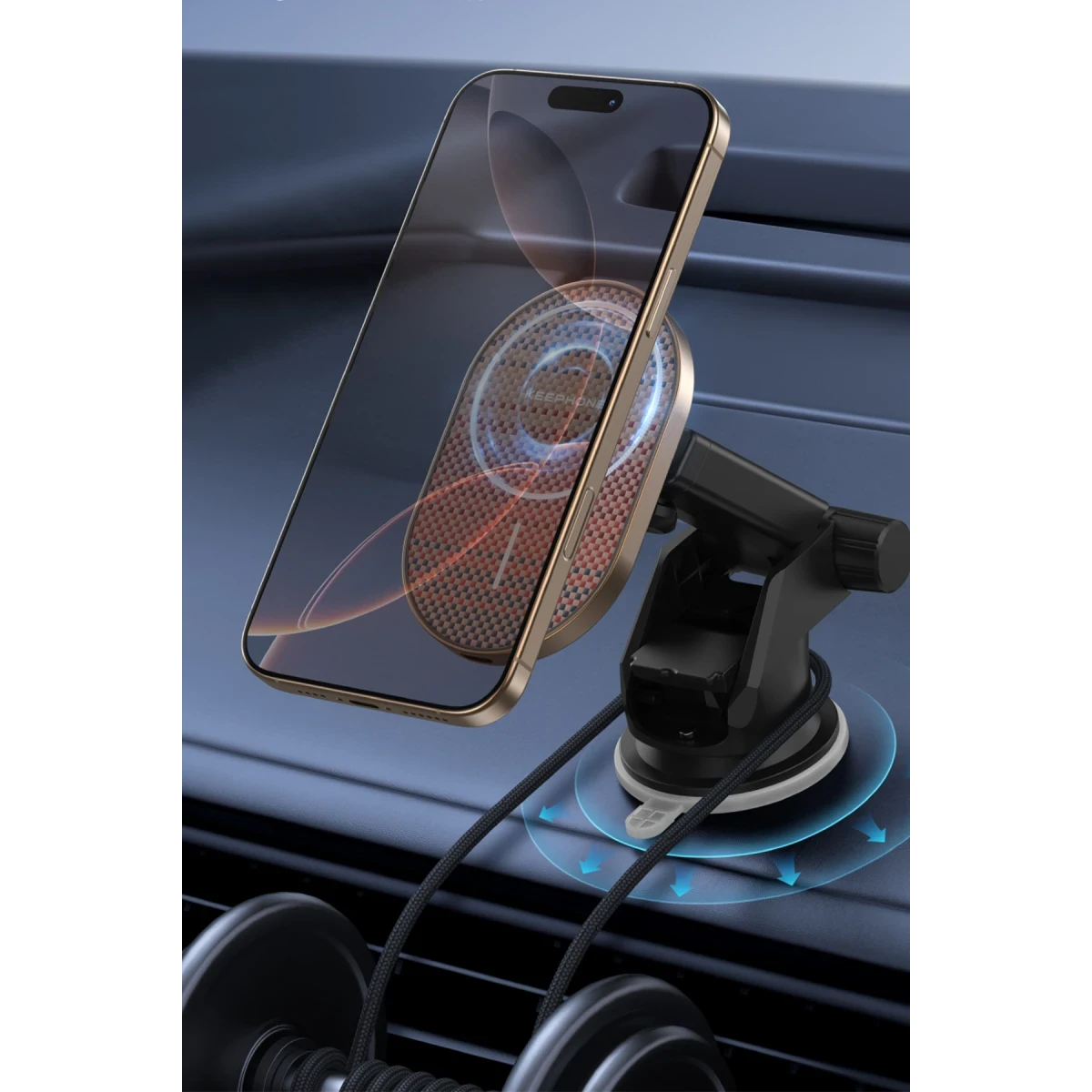 Keephone KPW-081 Kevlar Seanova 2in1 360 Derece Ayarlanabilir 15W Kablosuz Şarj Destekli Manyetik Magsafe Telefon Tutucu - Ay Doğumu