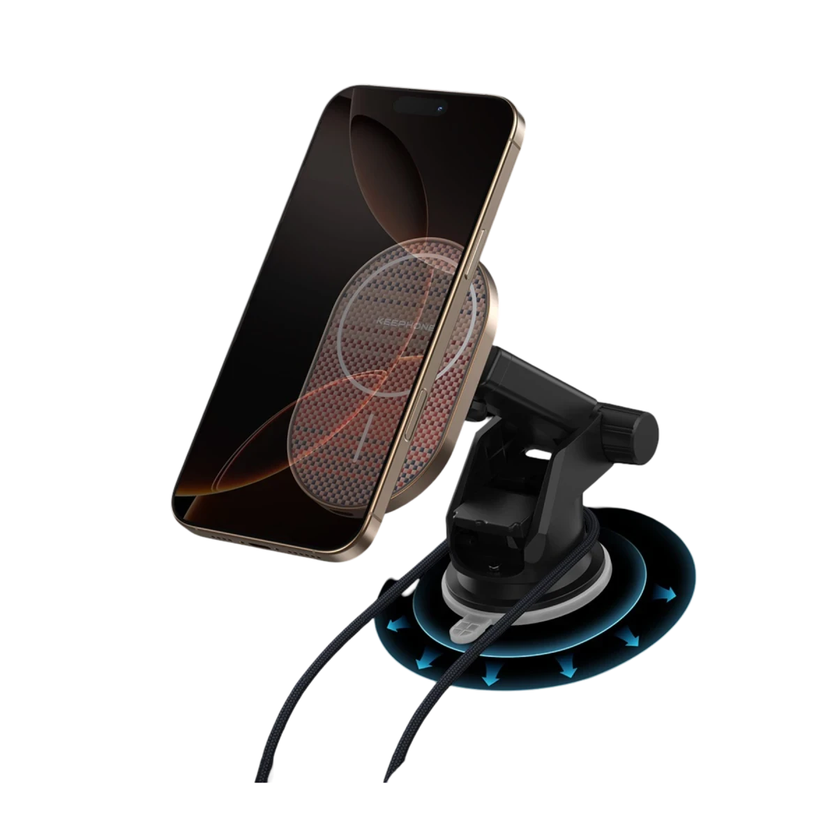 Keephone KPW-081 Kevlar Seanova 2in1 360 Derece Ayarlanabilir 15W Kablosuz Şarj Destekli Manyetik Magsafe Telefon Tutucu - Gün Batımı