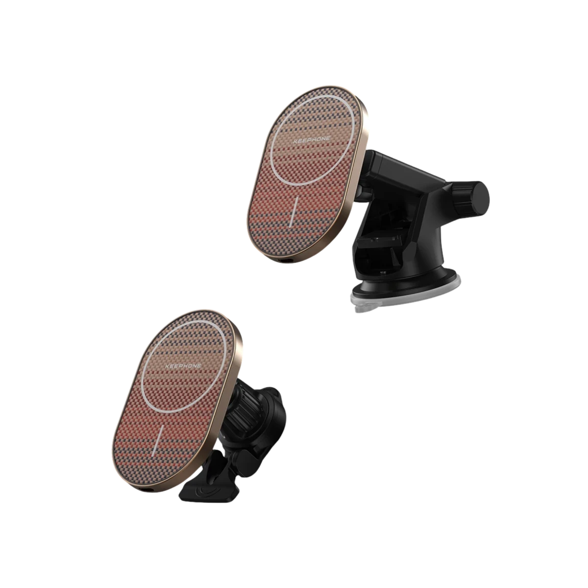 Keephone KPW-081 Kevlar Seanova 2in1 360 Derece Ayarlanabilir 15W Kablosuz Şarj Destekli Manyetik Magsafe Telefon Tutucu - Siyah