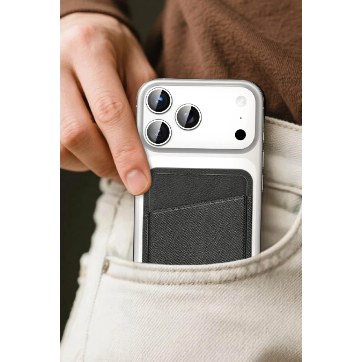 Keephone Locky Deri Magsafe Kartlık - Turuncu