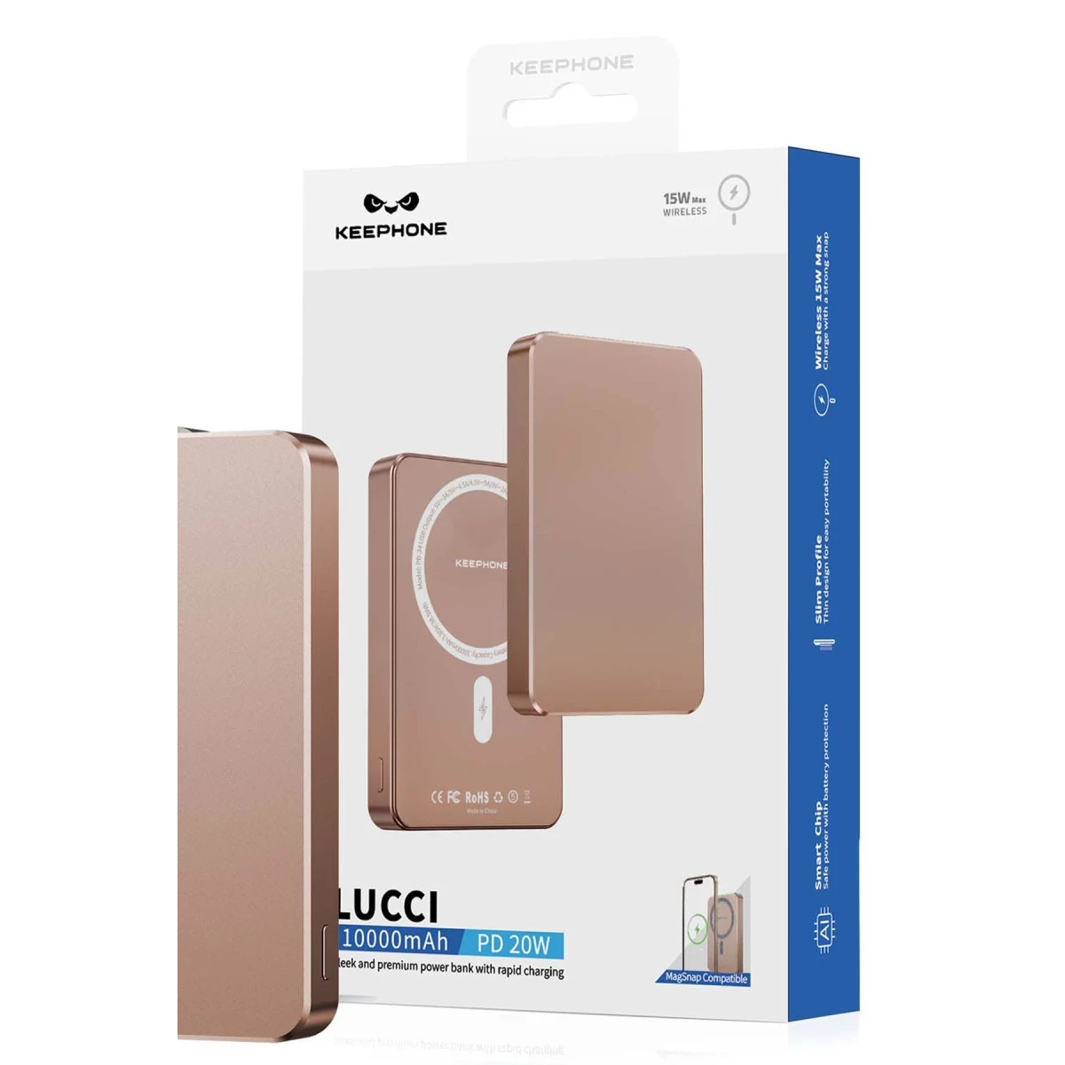Keephone PB34 Lucci 10.000 mAh 20W Type-C 22.5W USB QC 15W Kablosuz Şarj PD Magsafe Powerbank - Koyu Gri
