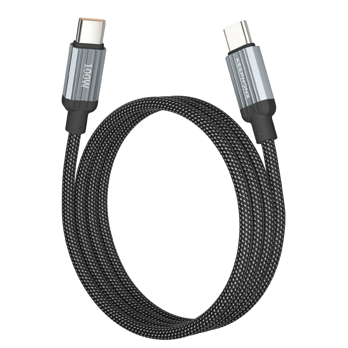 Keephone Magcoil 1M 100W Örgülü Type-C to Type-C Mıknatıslı PD Hızlı Şarj Data Kablosu - Siyah