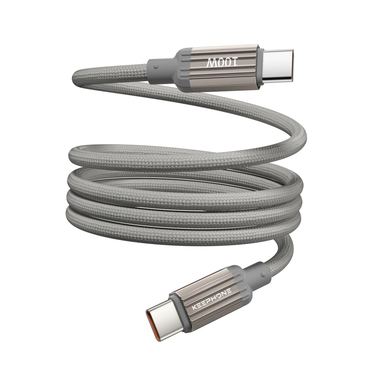 Keephone Magcoil 1M 100W Örgülü Type-C to Type-C Mıknatıslı PD Hızlı Şarj Data Kablosu - Titanyum