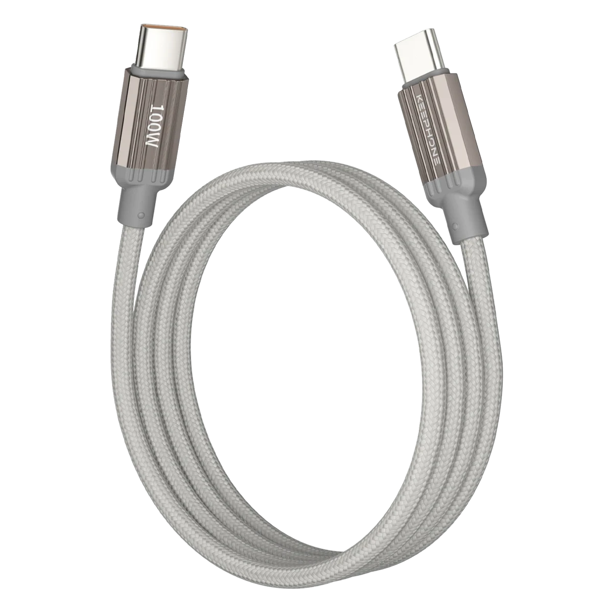 Keephone Magcoil 1M 100W Örgülü Type-C to Type-C Mıknatıslı PD Hızlı Şarj Data Kablosu - Titanyum