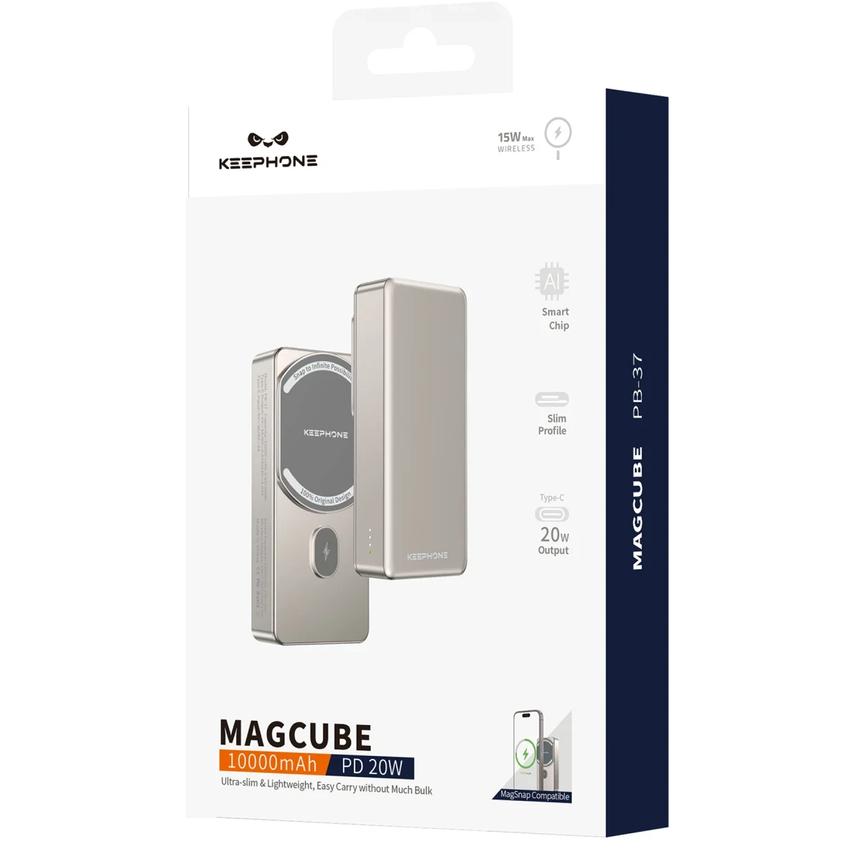 Keephone PB37 MagCube 10.000 mAh Type-C 20W PD Magsafe Destekli Powerbank - Çöl Titanyum