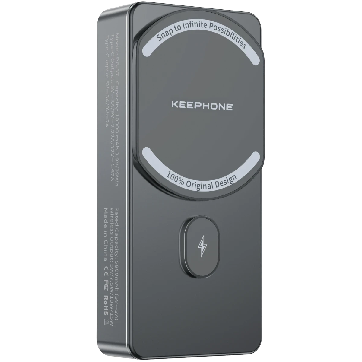 Keephone PB37 MagCube 10.000 mAh Type-C 20W PD Magsafe Destekli Powerbank - Koyu Gri