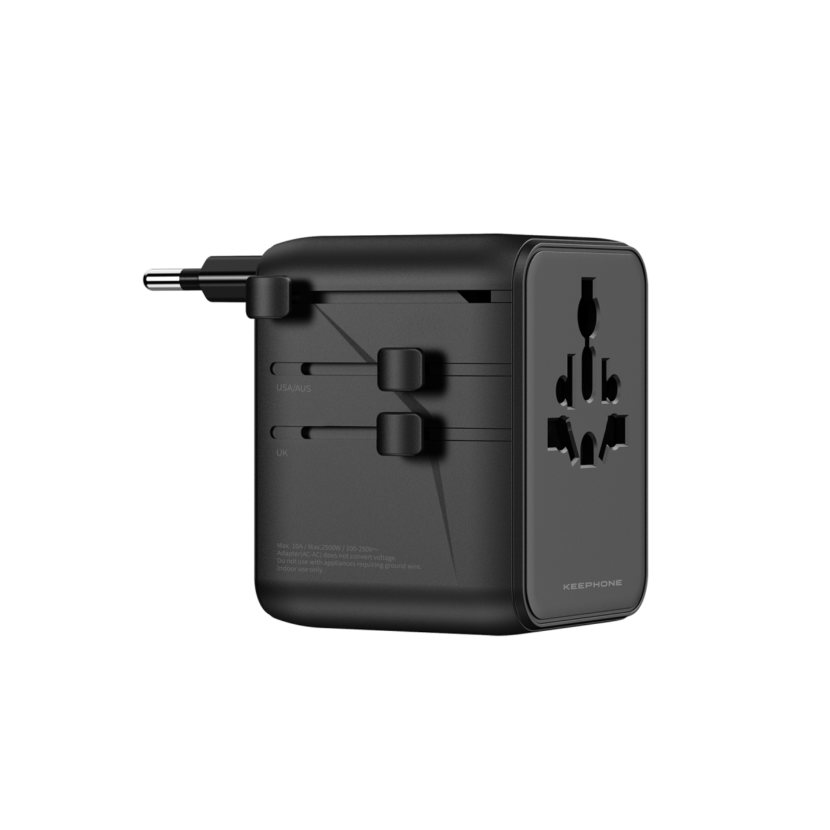 Keephone Marco 45W GaN III 6 Portlu 4 Fişli Akım Korumalı Uluslararası Şarj Aleti - Siyah
