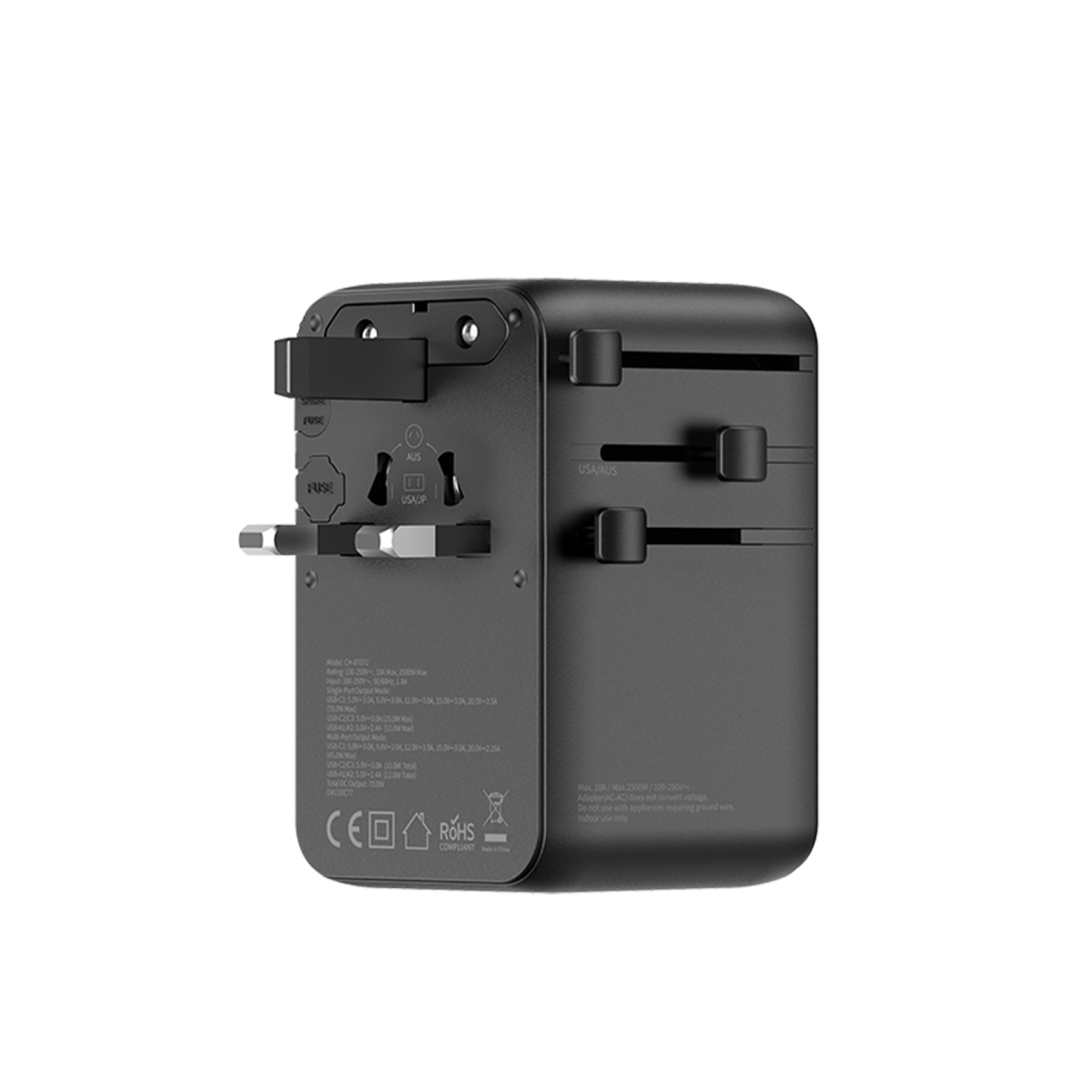 Keephone Marco 70W GaN III 70cm Makaralı Type-C Kablolu 6 Portlu Universal Şarj Aleti - Siyah