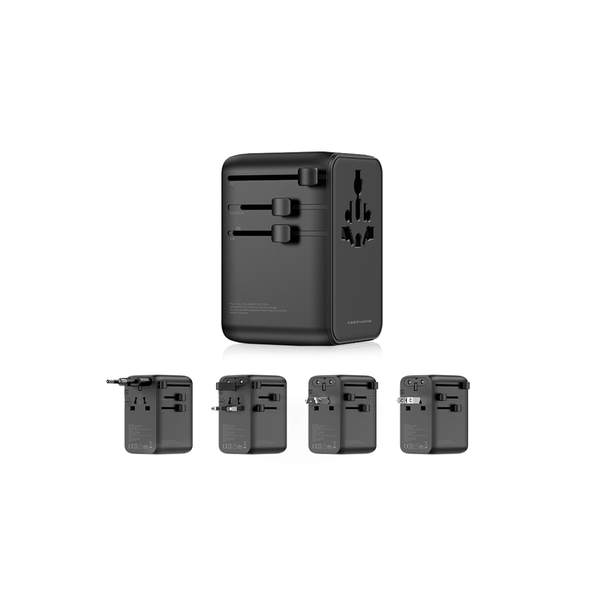 Keephone Marco 70W GaN III 70cm Makaralı Type-C Kablolu 6 Portlu Universal Şarj Aleti - Siyah