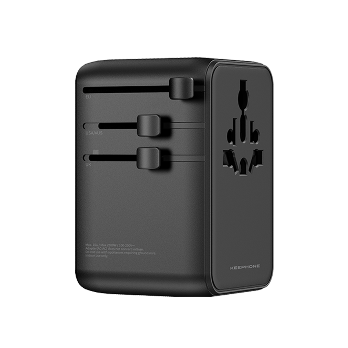 Keephone Marco 70W GaN III 70cm Makaralı Type-C Kablolu 6 Portlu Universal Şarj Aleti - Siyah