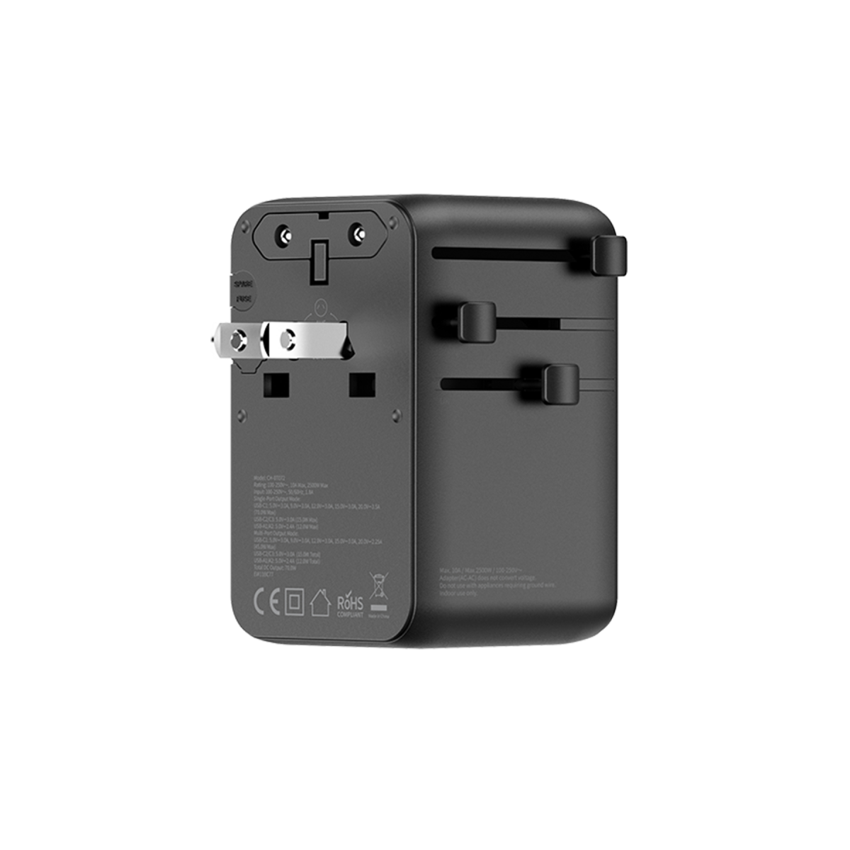 Keephone Marco 70W GaN III 70cm Makaralı Type-C Kablolu 6 Portlu Universal Şarj Aleti - Siyah