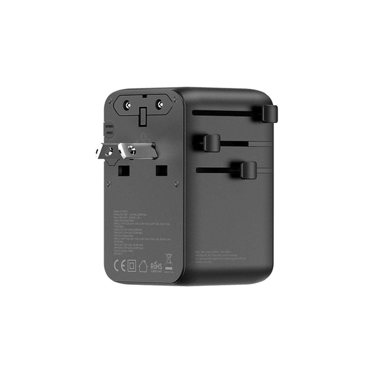 Keephone Marco 70W GaN III 70cm Makaralı Type-C Kablolu 6 Portlu Universal Şarj Aleti - Siyah
