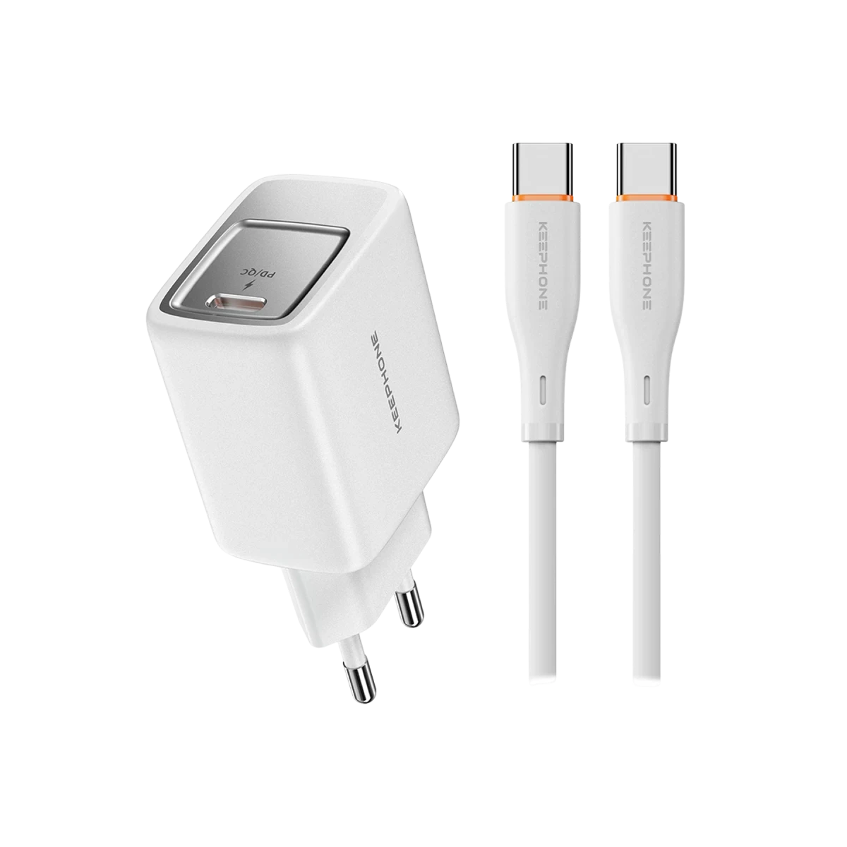 Keephone Mixeed 1 Adet 45W GaN Type-C Hızlı Şarj Adaptörü ve 60W Type-C Şarj Kablosu – Beyaz
