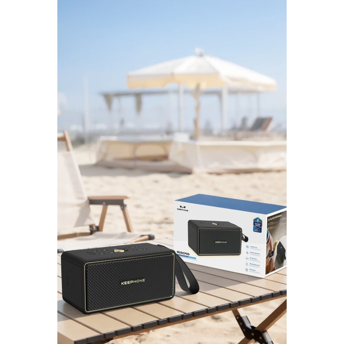 Keephone MusicPod BT 5.3 RGB Işıklı Yüksek Bass Özellikli HiFi Kablosuz Hoparlör – Beyaz
