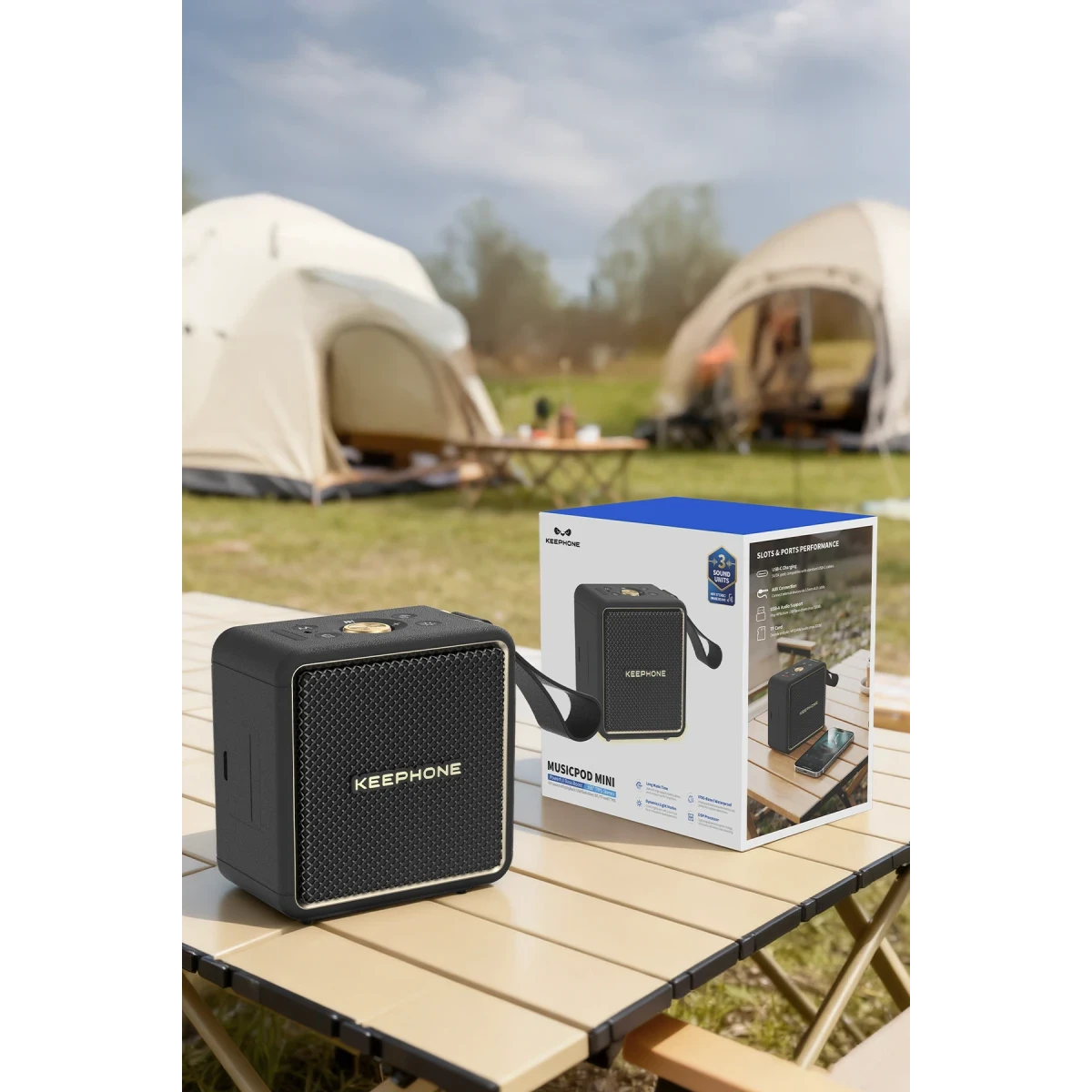 Keephone MusicPod Mini BT 5.3 RGB Işıklı Yüksek Bass Özellikli HiFi Kablosuz Hoparlör – Siyah