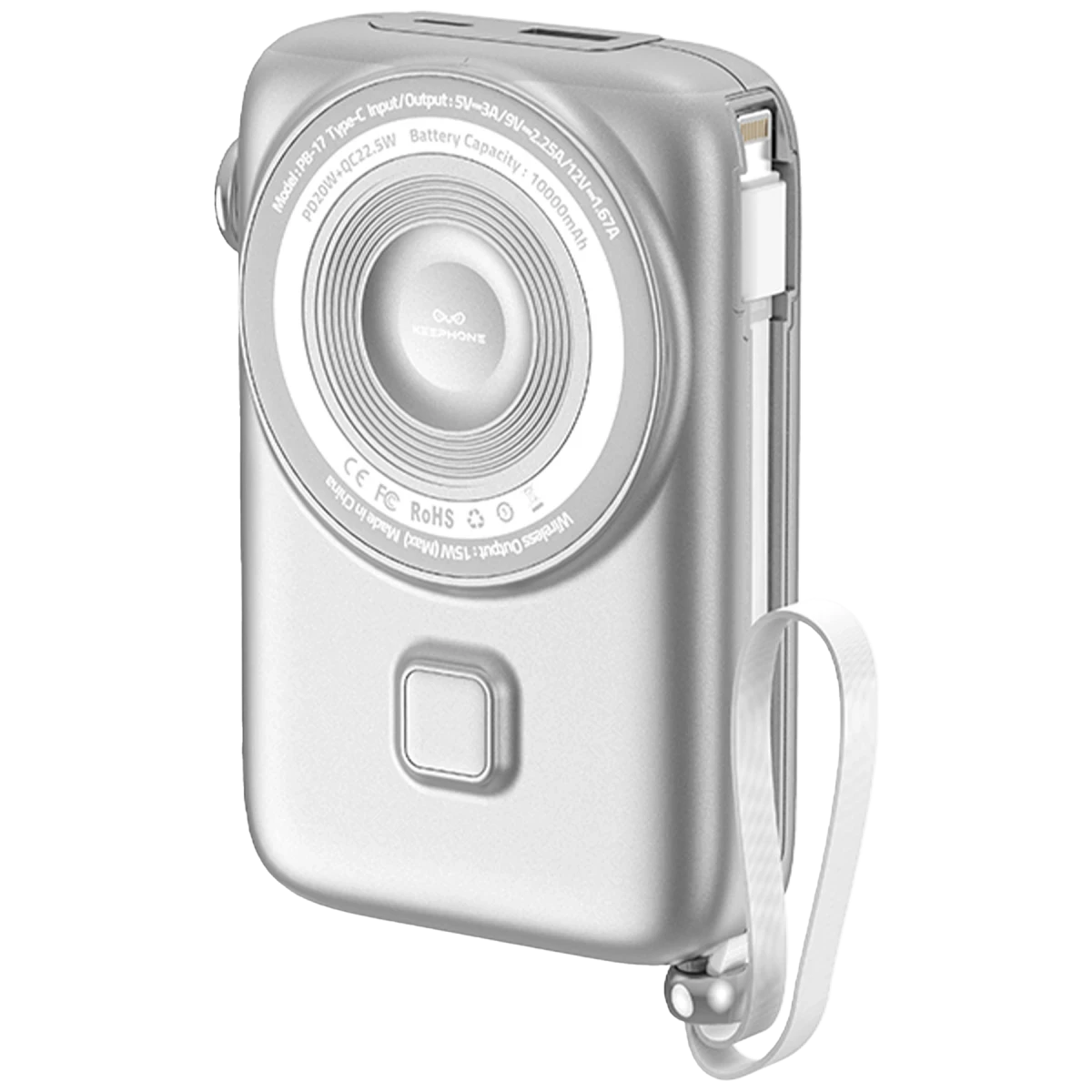 Keephone PB17 MagEasy 10.000 mAh 20W Type-C 20W Lightning 22.5W USB 15W Kablosuz Şarj PD Magsafe Powerbank - Gümüş