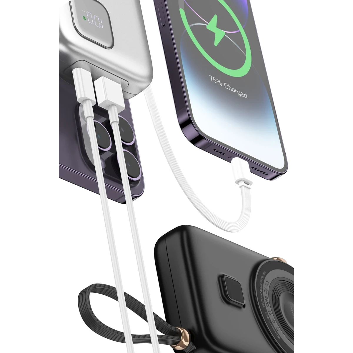 Keephone PB17 MagEasy 10.000 mAh 20W Type-C 20W Lightning 22.5W USB 15W Kablosuz Şarj PD Magsafe Powerbank - Siyah