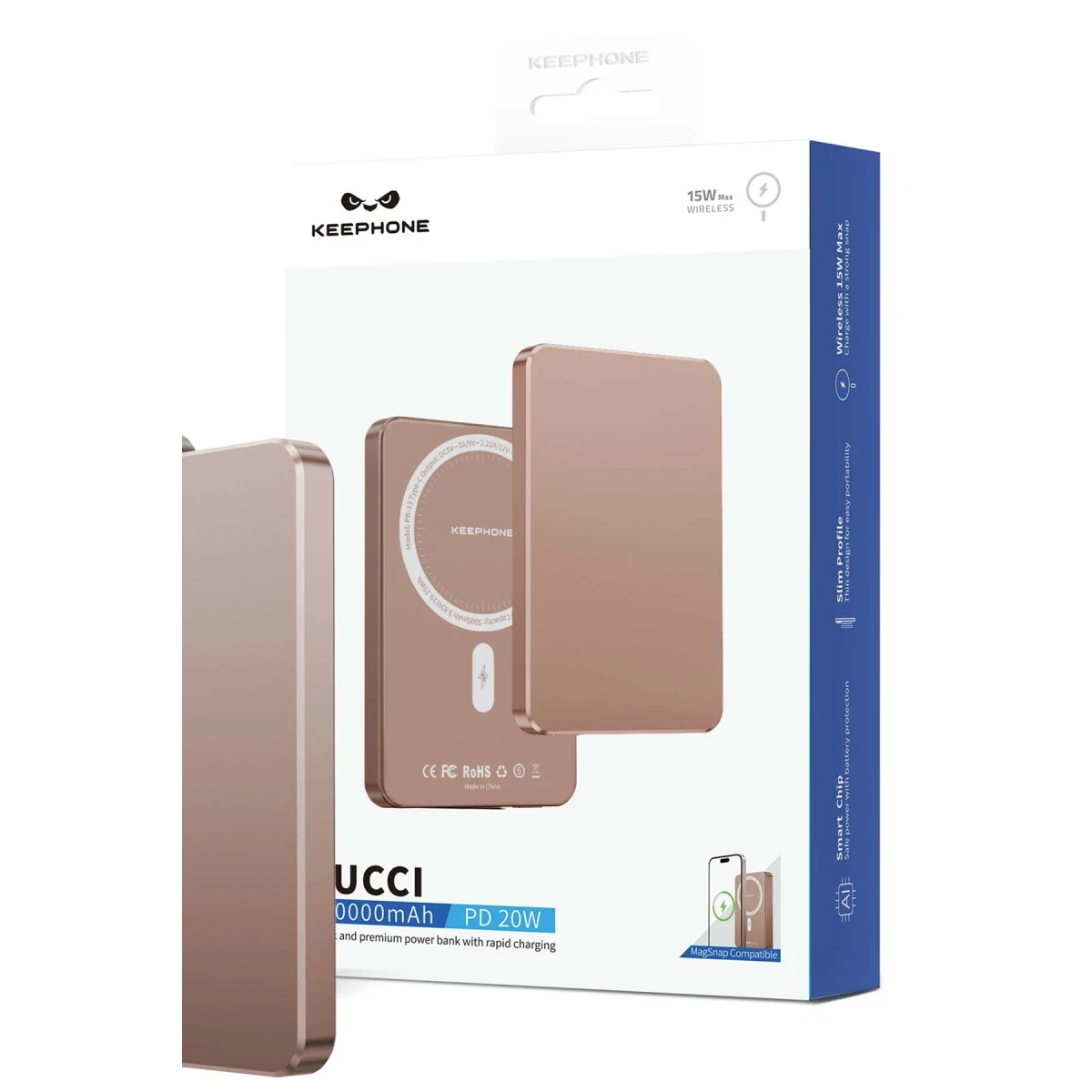 Keephone PB33 Lucci 5.000 mAh 20W Type-C 15W Kablosuz Şarj PD Magsafe Powerbank - Koyu Gri
