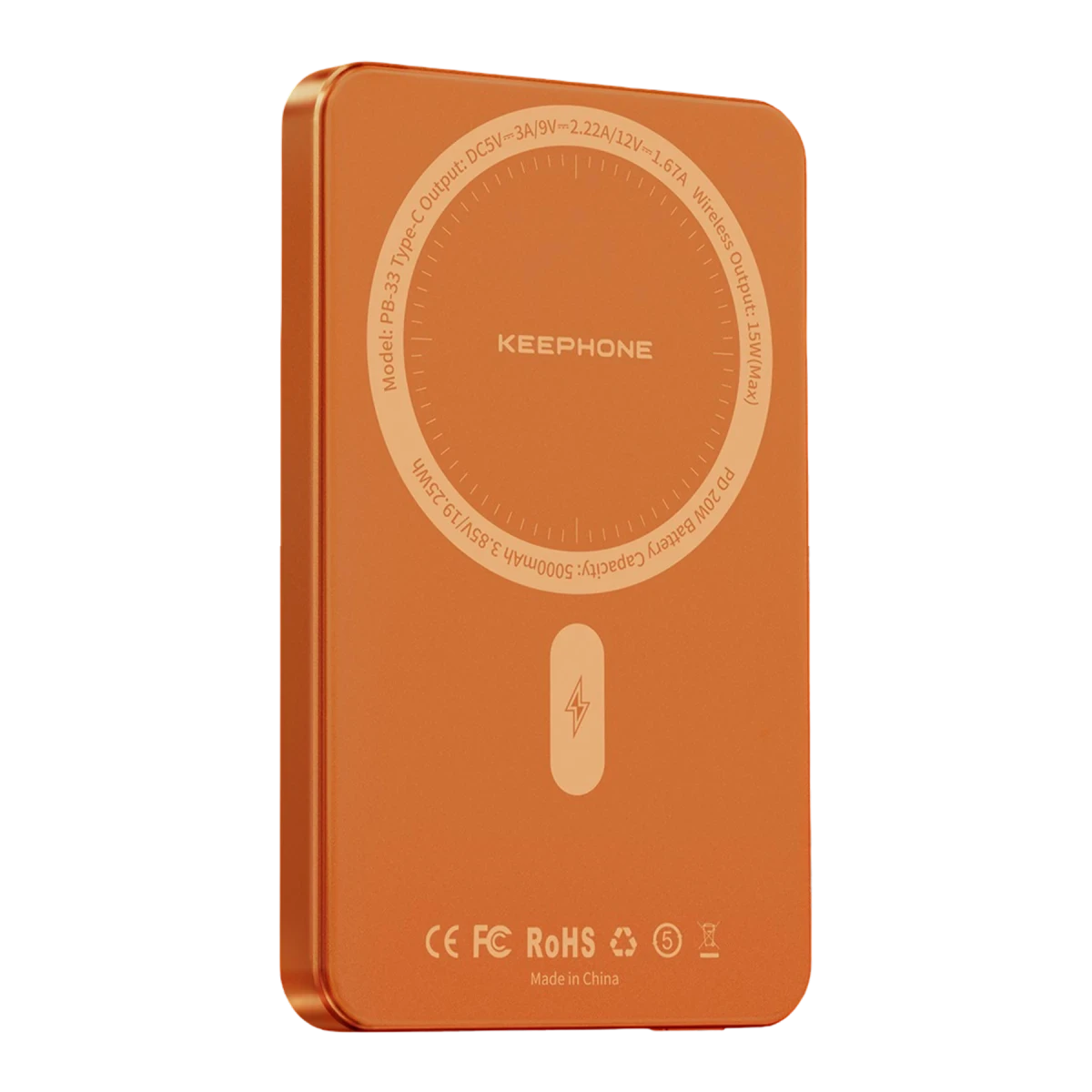 Keephone PB33 Lucci 5.000 mAh 20W Type-C 15W Kablosuz Şarj PD Magsafe Powerbank - Turuncu