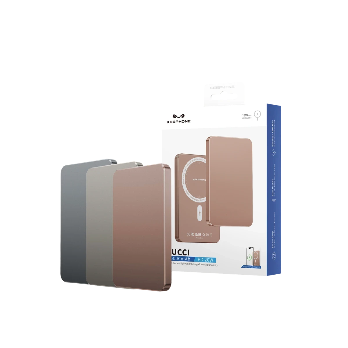 Keephone PB33 Lucci 5.000 mAh 20W Type-C 15W Kablosuz Şarj PD Magsafe Powerbank - Turuncu
