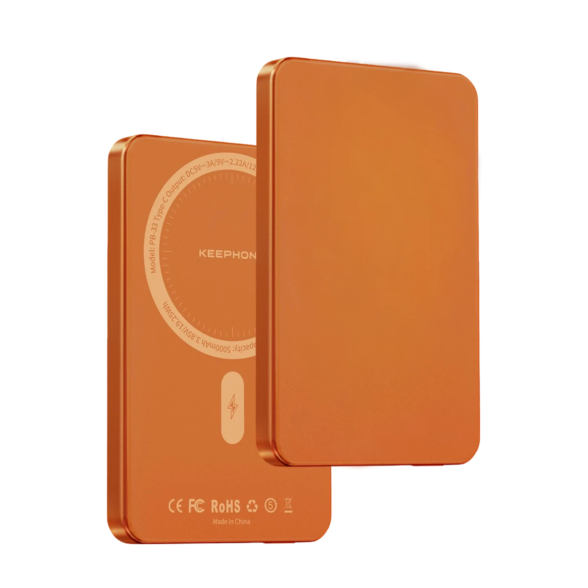 Keephone PB33 Lucci 5.000 mAh 20W Type-C 15W Kablosuz Şarj PD Magsafe Powerbank - Turuncu