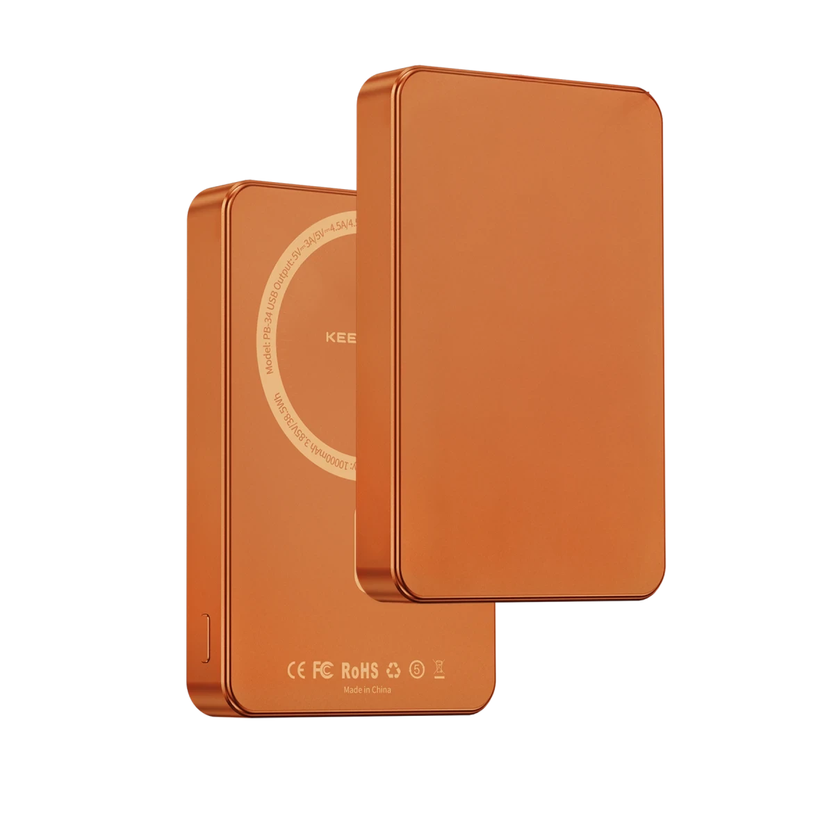Keephone PB34 Lucci 10.000 mAh 20W Type-C 22.5W USB QC 15W Kablosuz Şarj PD Magsafe Powerbank - Turuncu