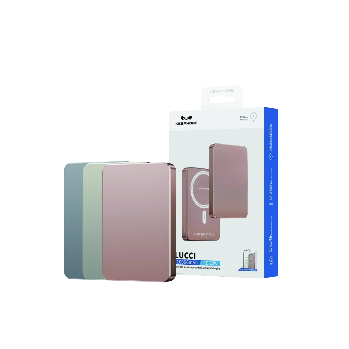 Keephone PB34 Lucci 10.000 mAh 20W Type-C 22.5W USB QC 15W Kablosuz Şarj PD Magsafe Powerbank - Turuncu