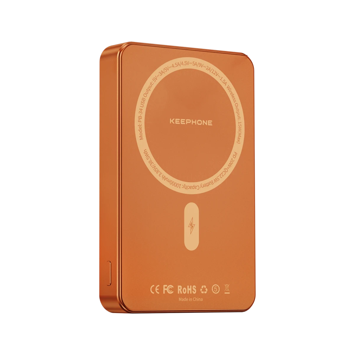 Keephone PB34 Lucci 10.000 mAh 20W Type-C 22.5W USB QC 15W Kablosuz Şarj PD Magsafe Powerbank - Turuncu