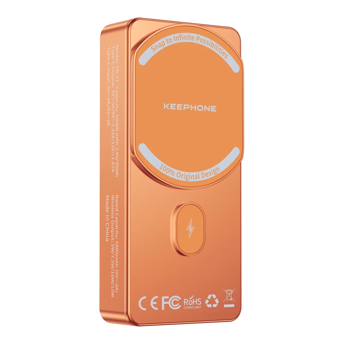 Keephone PB37 MagCube 10.000 mAh Type-C 20W PD Magsafe Destekli Powerbank - Turuncu