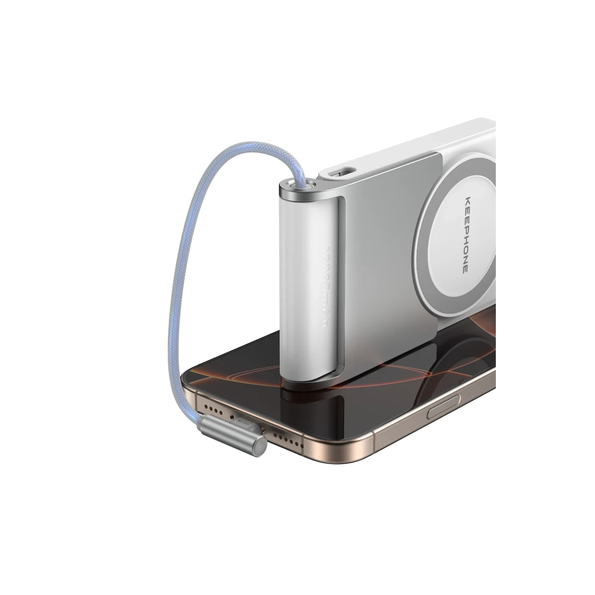 Keephone PB45 Hotta 10.000 mAh 22.5W Dahili Type-C Kablolu 15W Kablosuz Şarj Destekli Standlı PD Magsafe Powerbank - Beyaz