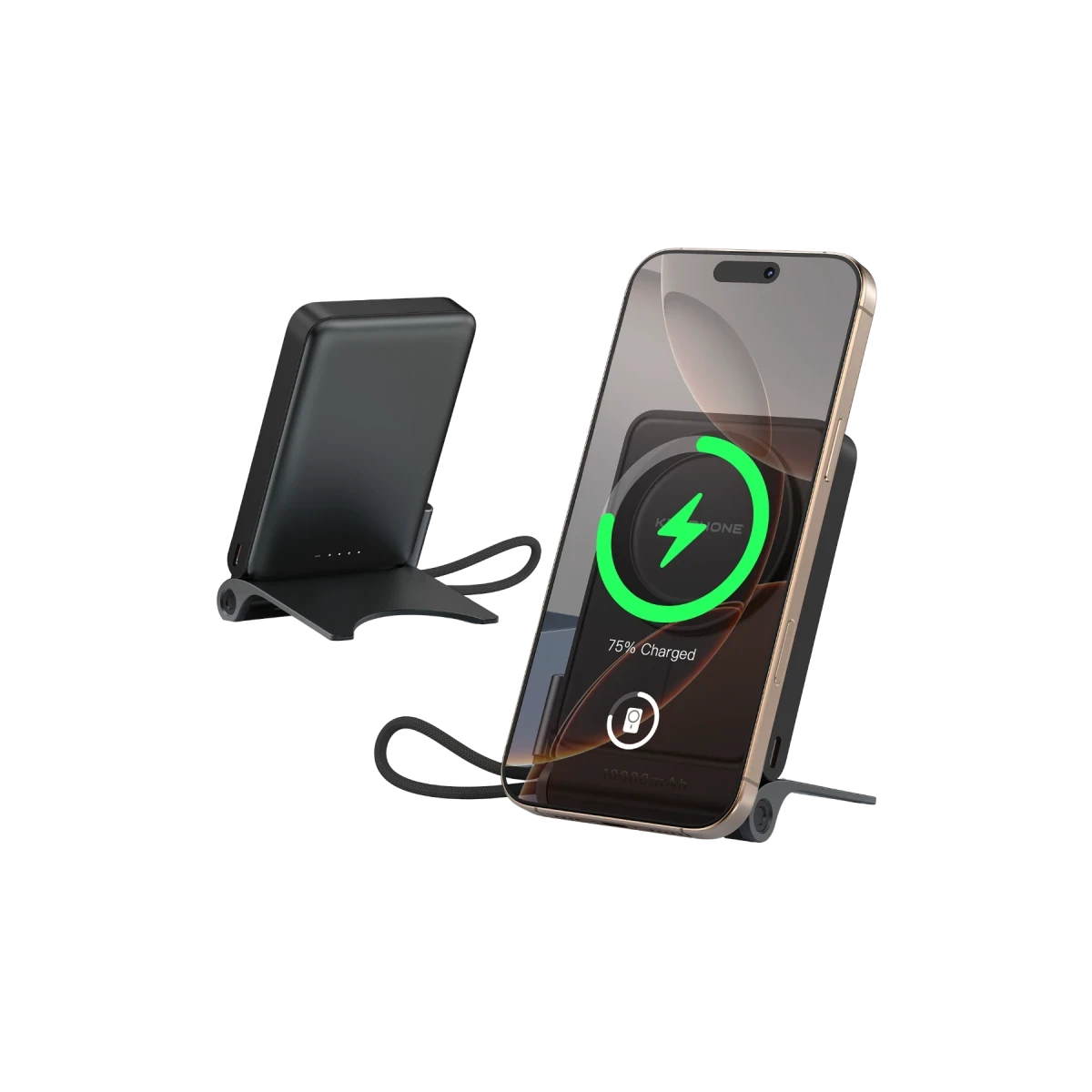 Keephone PB45 Hotta 10.000 mAh 22.5W Dahili Type-C Kablolu 15W Kablosuz Şarj Destekli Standlı PD Magsafe Powerbank - Beyaz