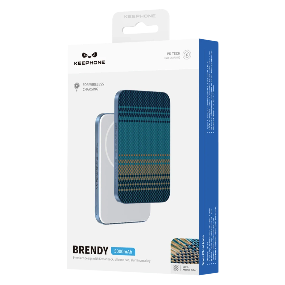 Keephone PB50 Brendy Kevlar 5.000 mAh 20W Type-C ve 15W Kablosuz Şarj Destekli Magsafe Powerbank - Ay Doğumu