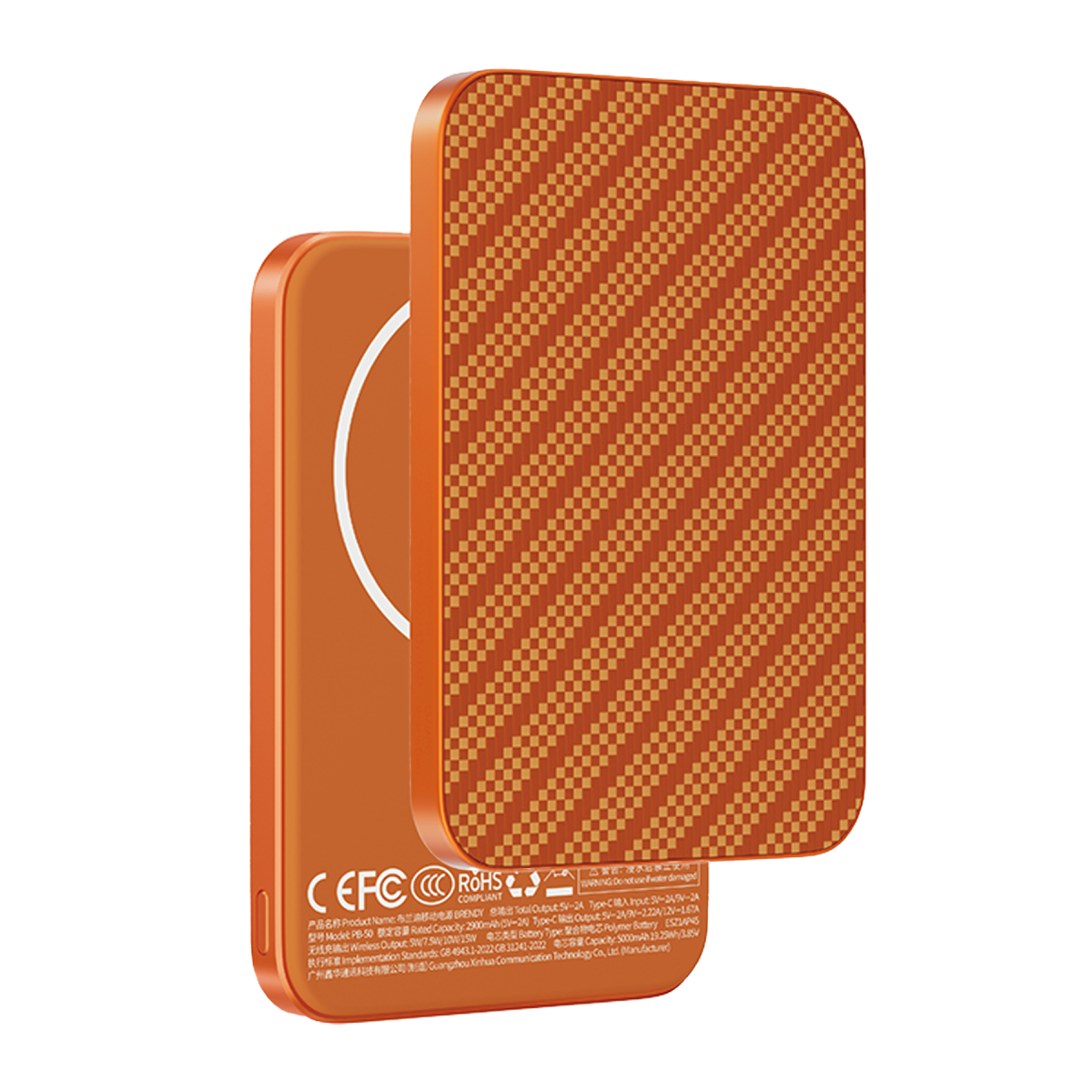 Keephone PB50 Brendy Kevlar 5.000 mAh 20W Type-C ve 15W Kablosuz Şarj Destekli Magsafe Powerbank - Turuncu