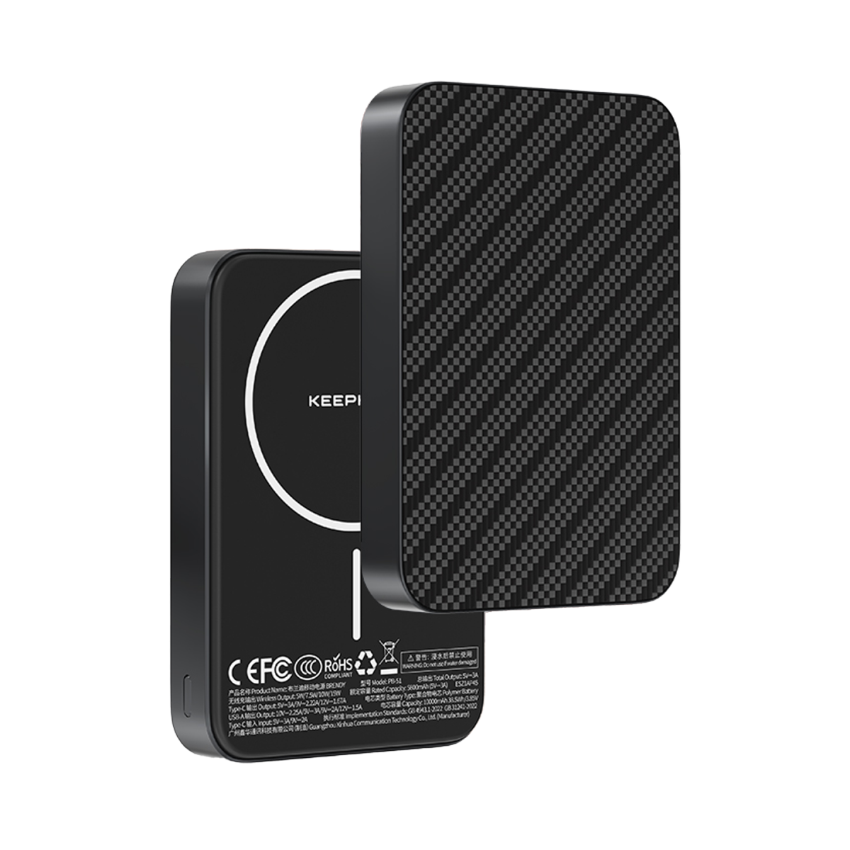 Keephone PB51 Brendy Kevlar 10.000 mAh 22.5W USB 20W Type-C ve 15W Kablosuz Şarj Destekli Magsafe Powerbank - Black Robin