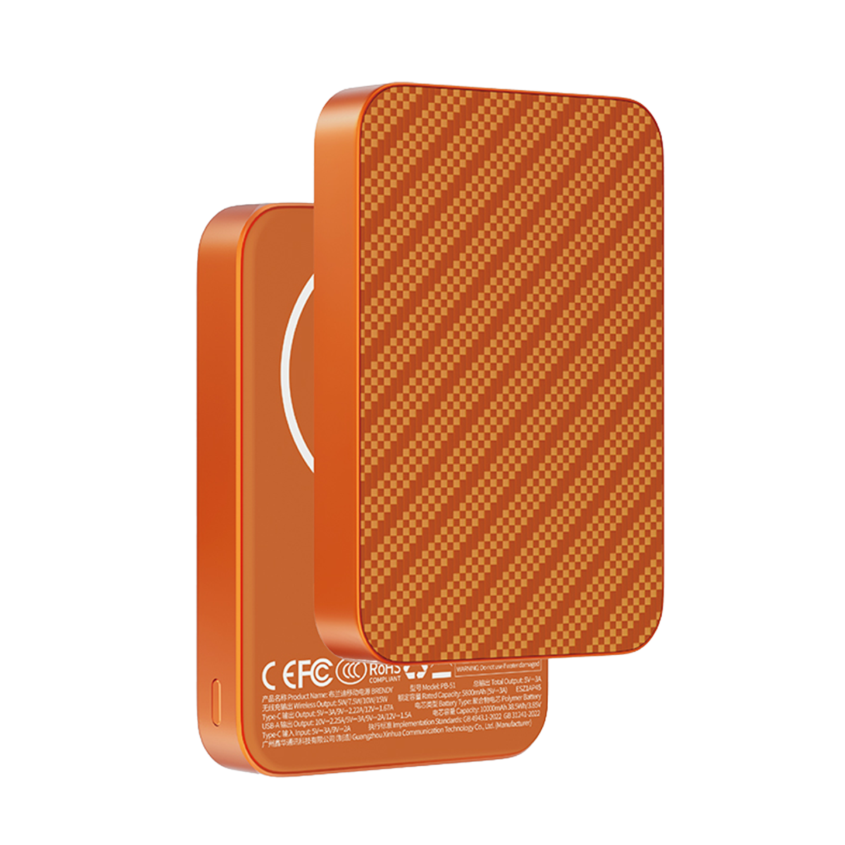 Keephone PB51 Brendy Kevlar 10.000 mAh 22.5W USB 20W Type-C ve 15W Kablosuz Şarj Destekli Magsafe Powerbank - Turuncu