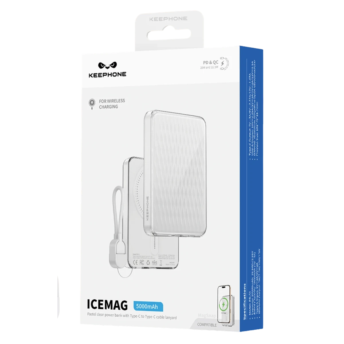Keephone PB52 IceMag 5.000 mAh Type-C 20W PD Magsafe Destekli Powerbank - Gri